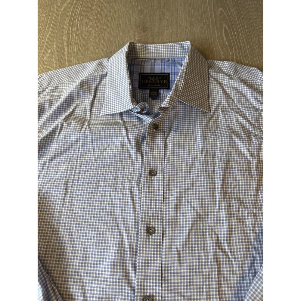Jos A Bank Reserve Mens XXL Blue Gingham Cotton Silk Blend Button Down Shirt